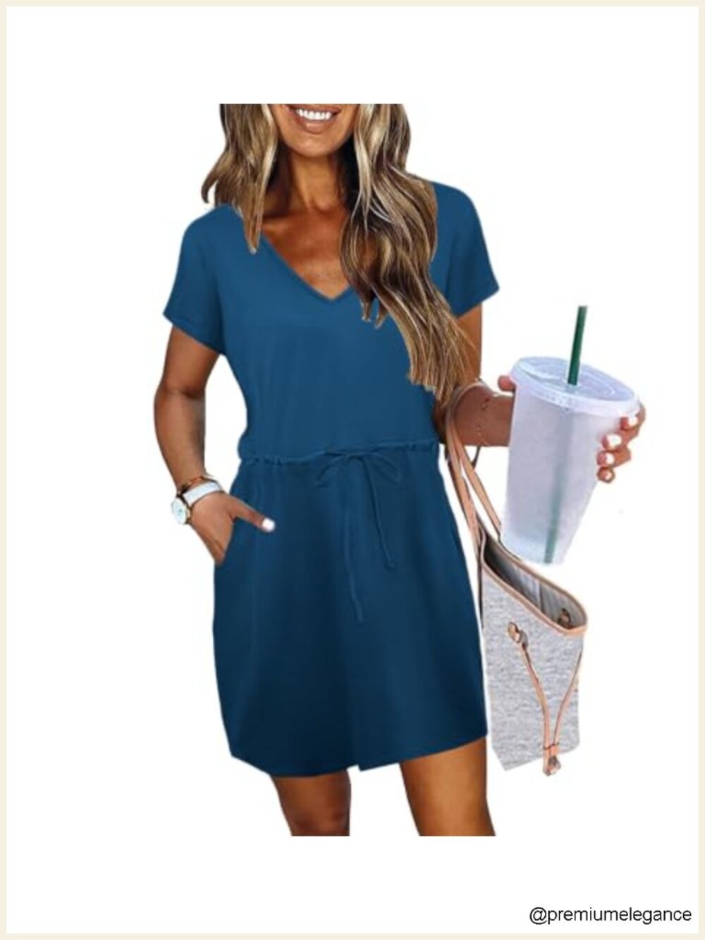 Casual Tie Front Short Sleeve A-Line Shirt Dress with Pockets